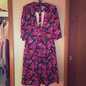Vintage 80s multicolored dress with matching belt